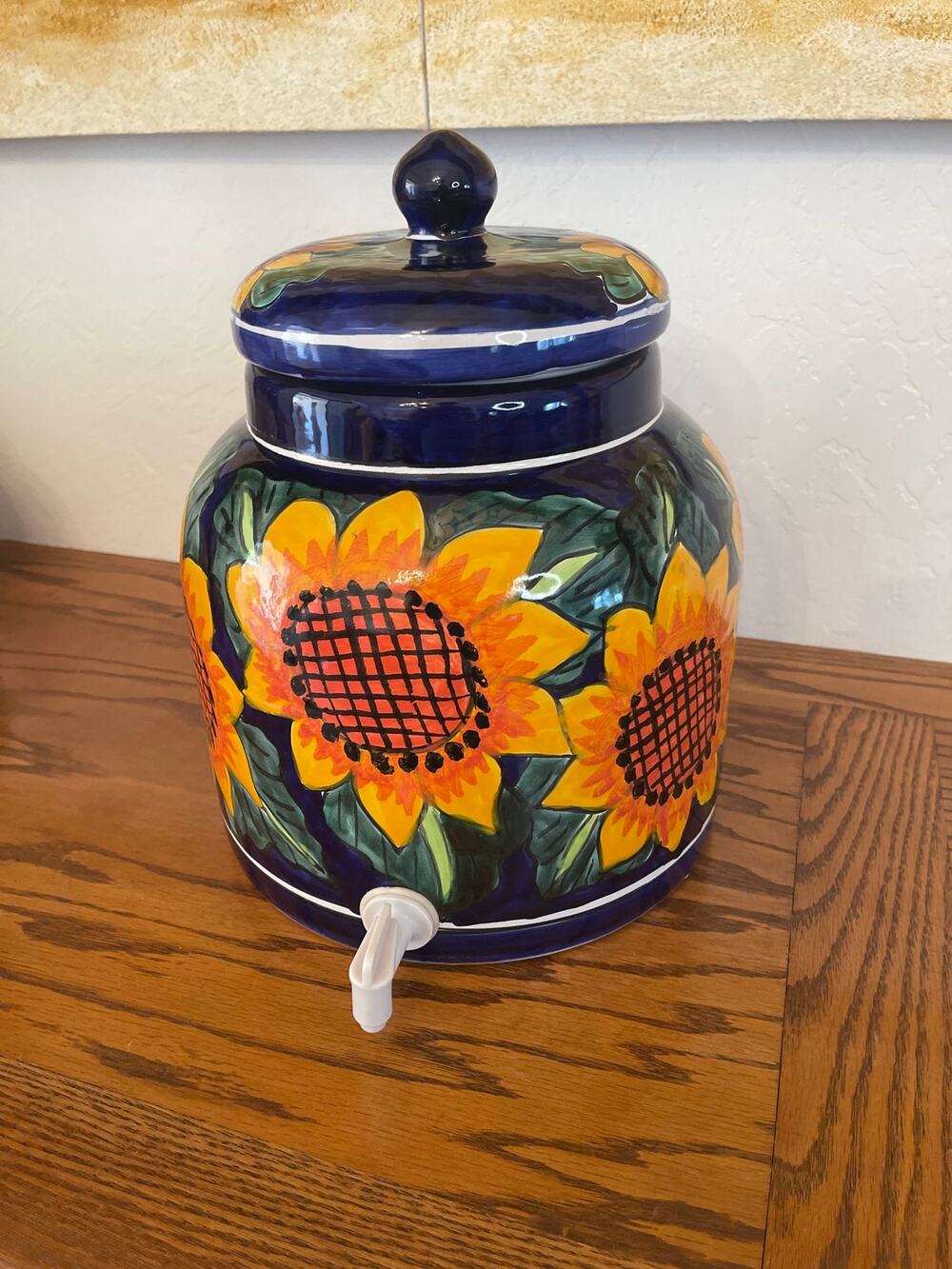 Terra-cotta water crock made in Mexico sunflowers design